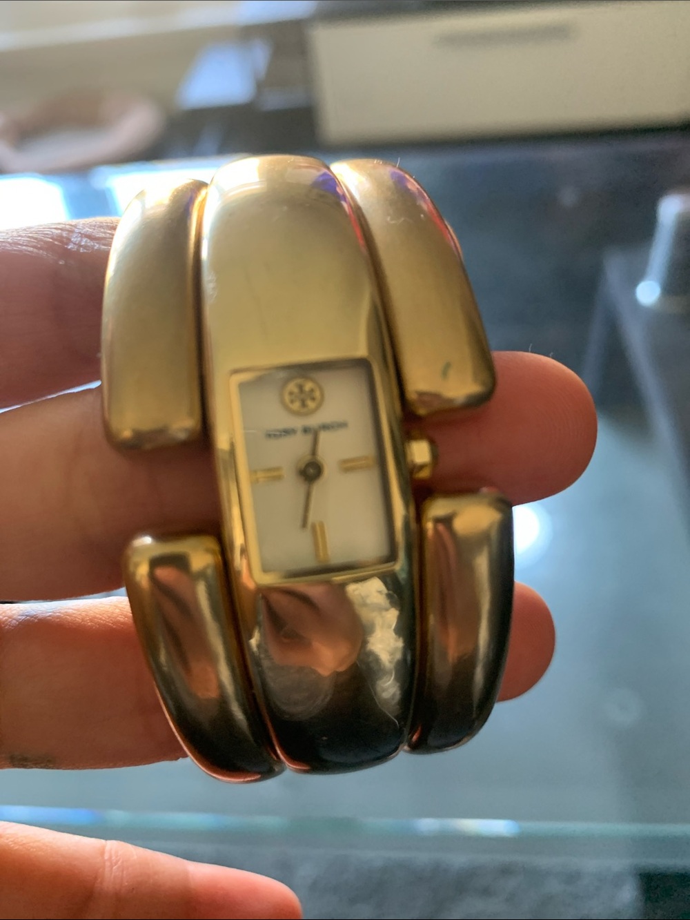 Tory Burch Gold Tone Wide Cuff Bracelet Watch
